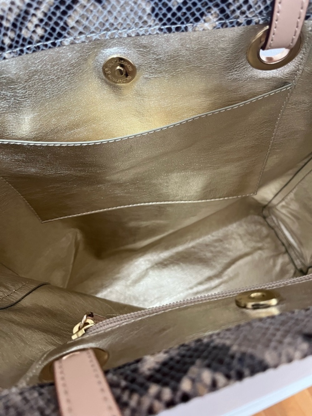 Michael Kors Snake-Print Leather Tote in Beige and Brown - Picture 3 of 7